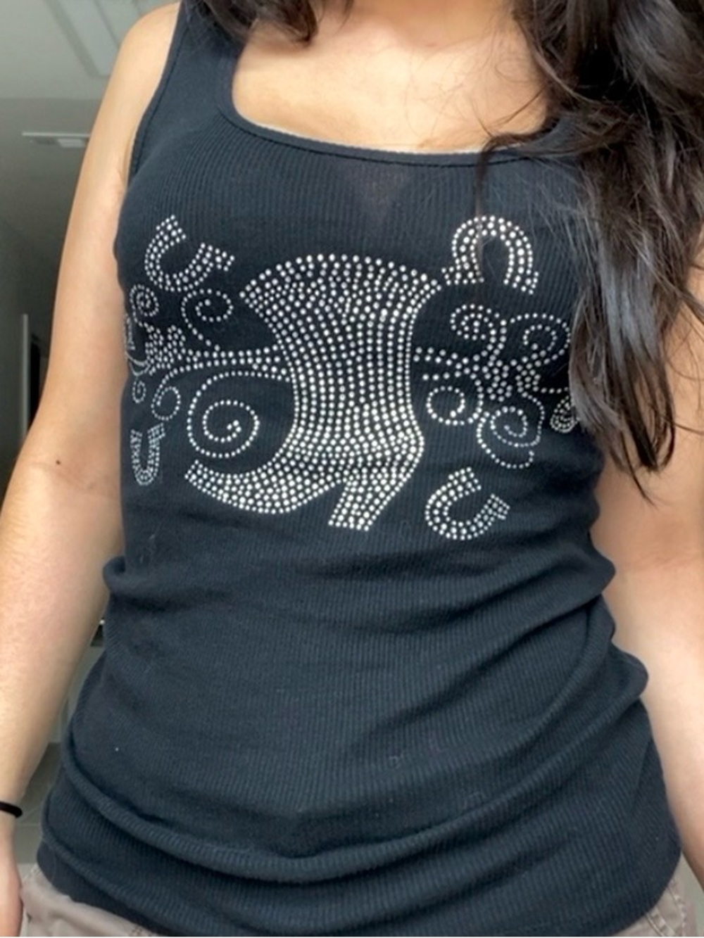 Rhinestone Studded Black Ribbed Tank Camisole
